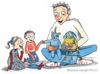 image of children playing with a parent