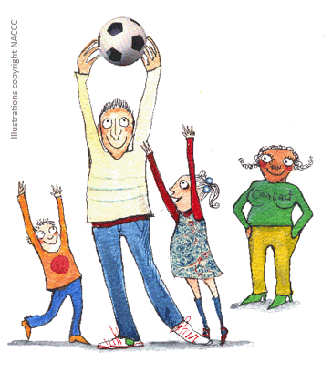 image of children playing with a parent